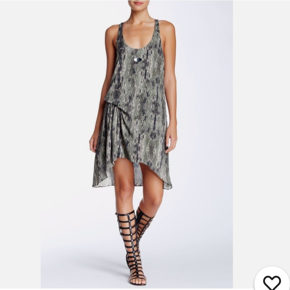 Haute Hippie Hilo Camo Military Racerback Gathered Asymmetrical Dress S